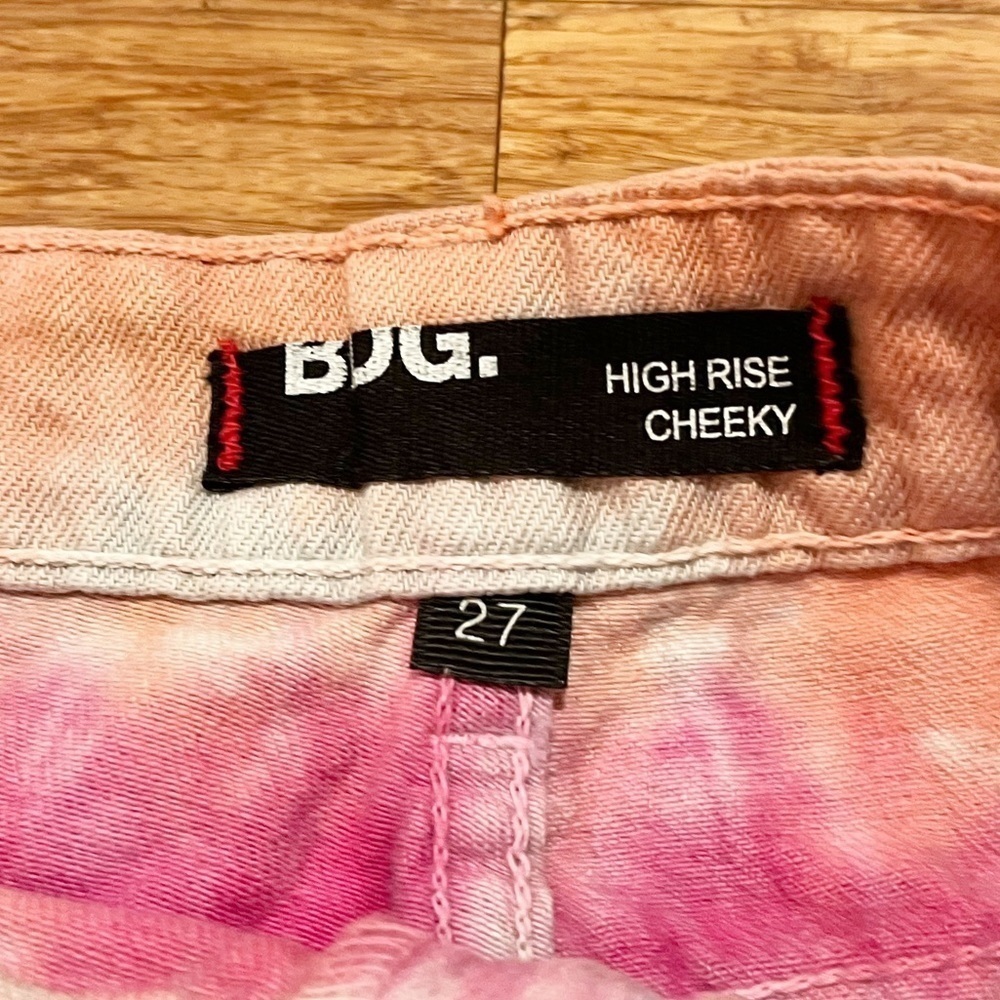 Urban Outfitters BDG tie-dye high rise cheeky distressed jean shorts. Size 27 - Picture 5 of 10